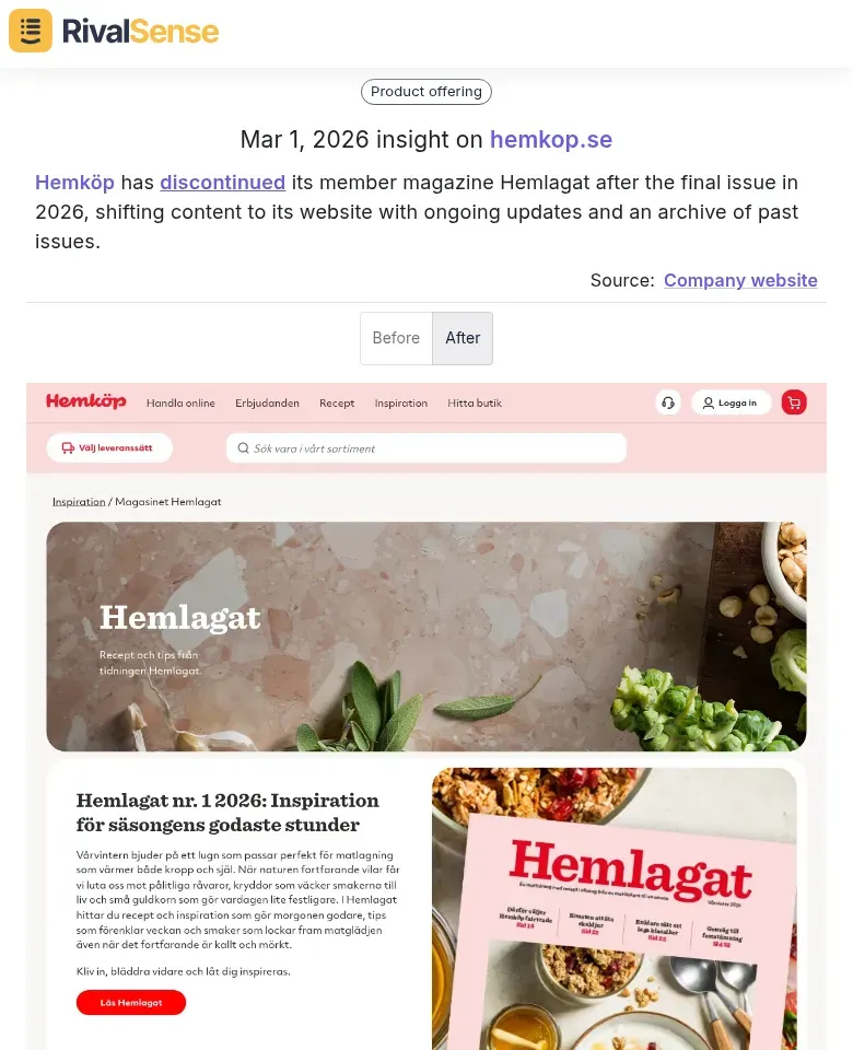 Hemköp magazine discontinuation