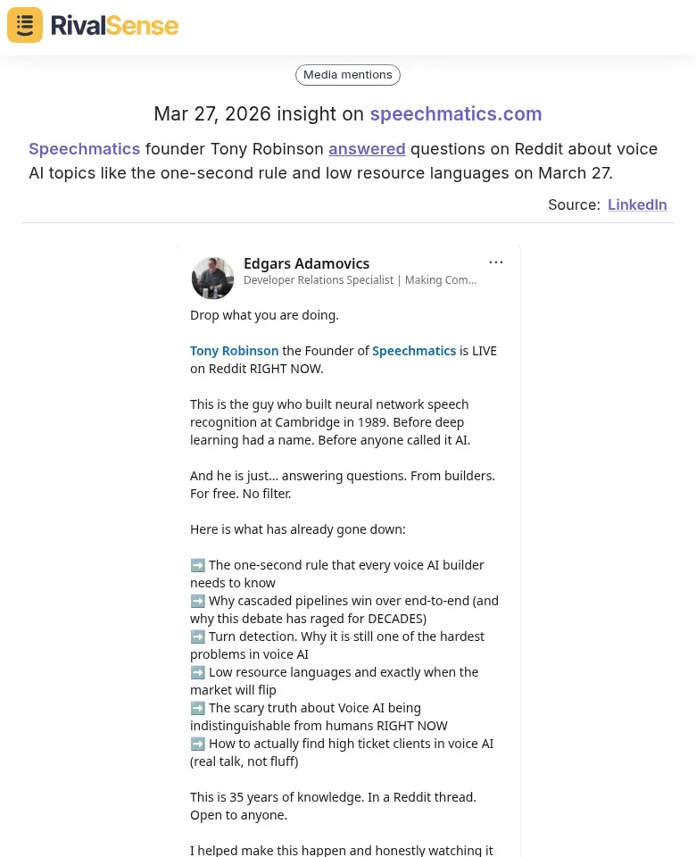 Tony Robinson on Reddit
