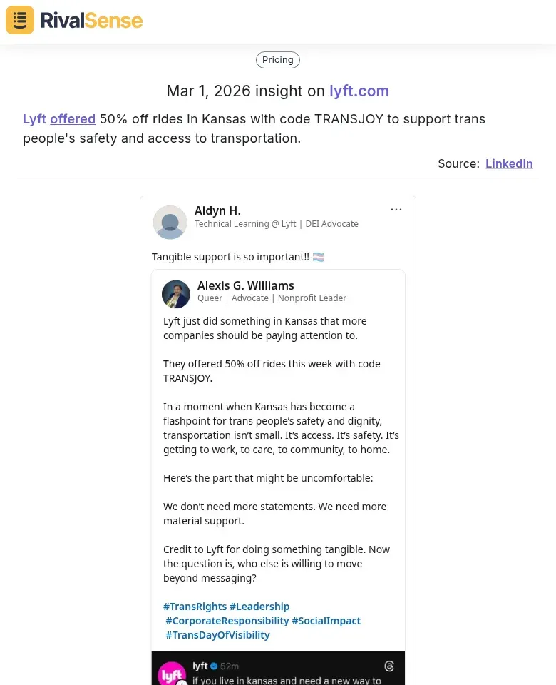 Lyft promotional offer for 50% off rides in Kansas