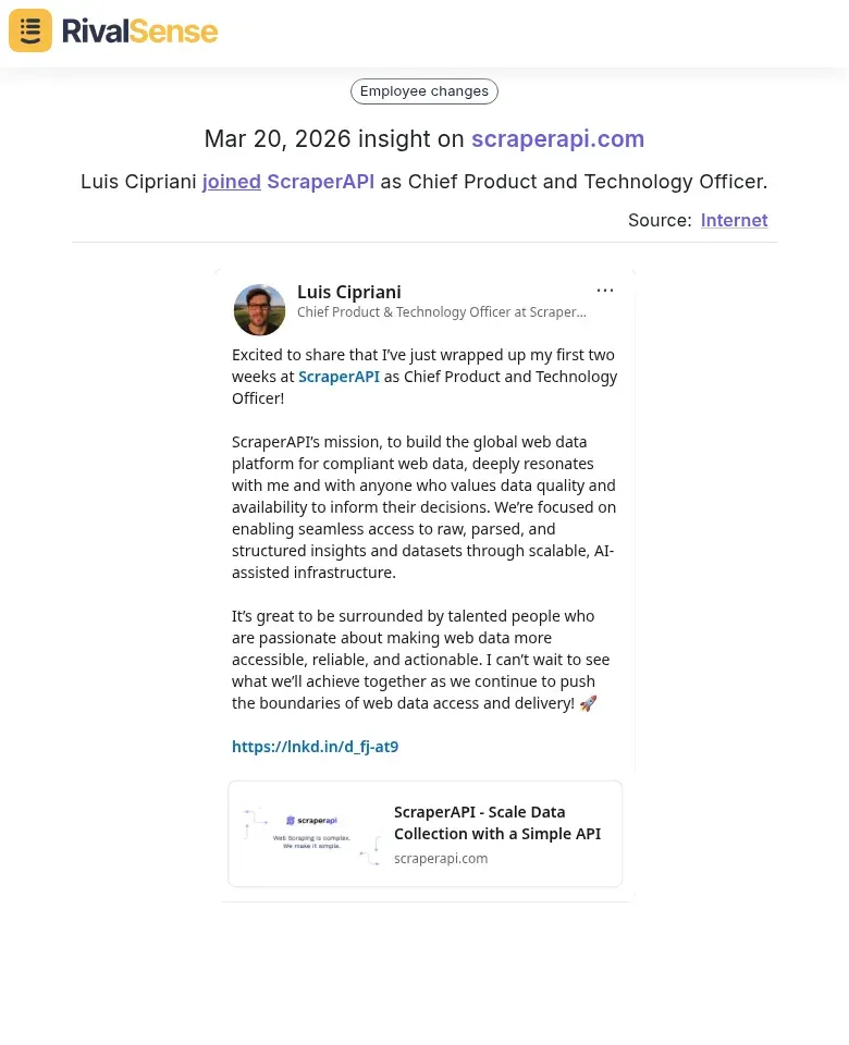 Luis Cipriani joined ScraperAPI as Chief Product and Technology Officer.