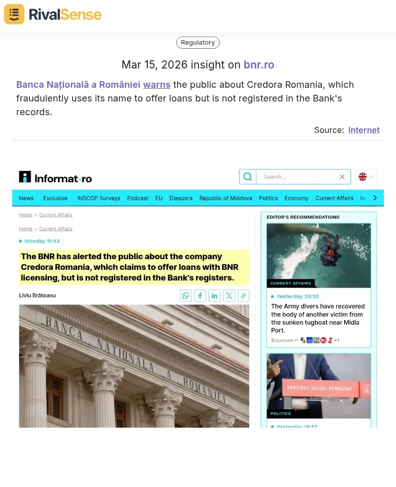 BNR warning about fraudulent loan company