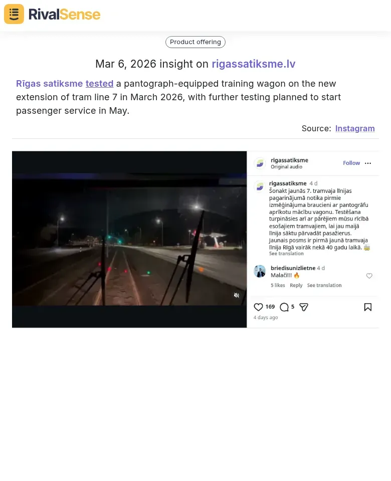 Rīgas satiksme tests pantograph-equipped training wagon for tram line 7