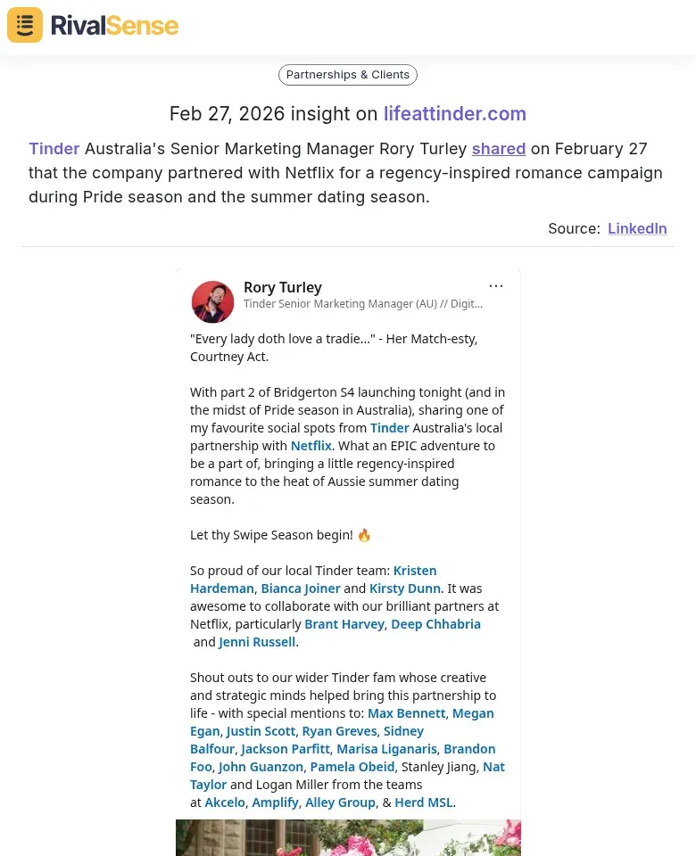 Tinder Australia Partnership