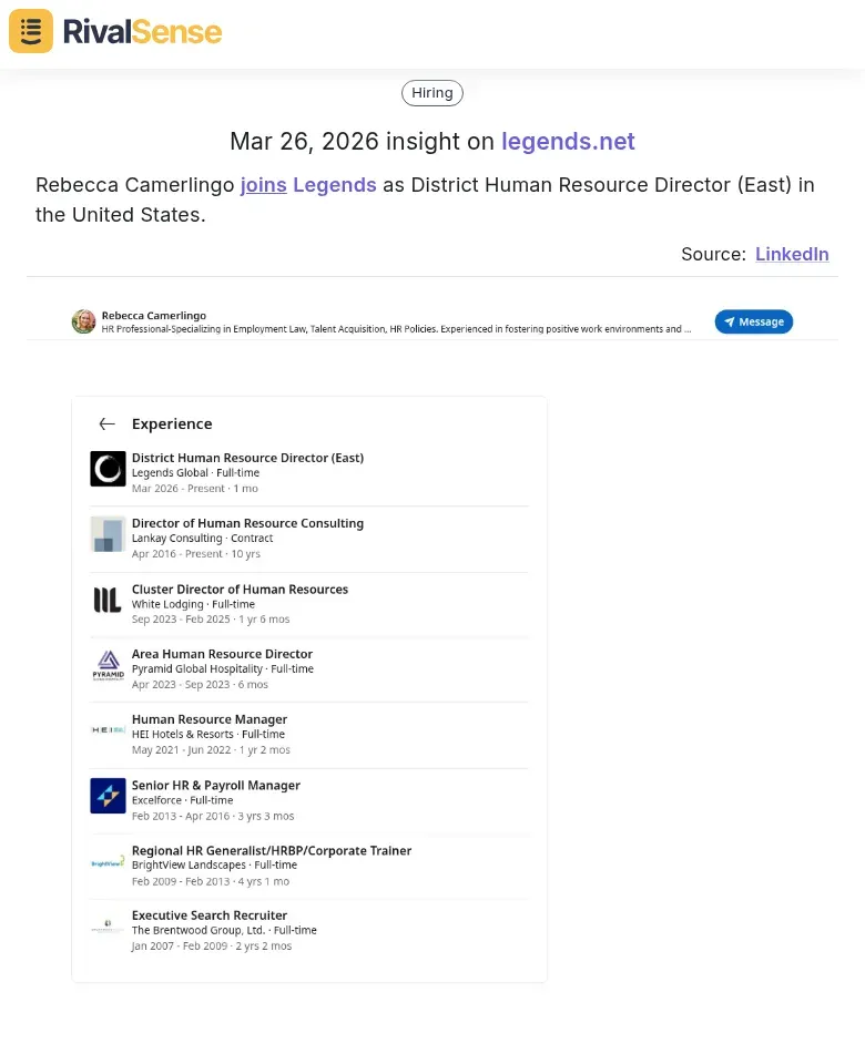 Rebecca Camerlingo joins Legends