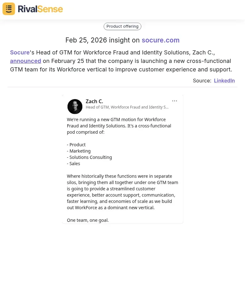 Socure's cross-functional GTM team announcement
