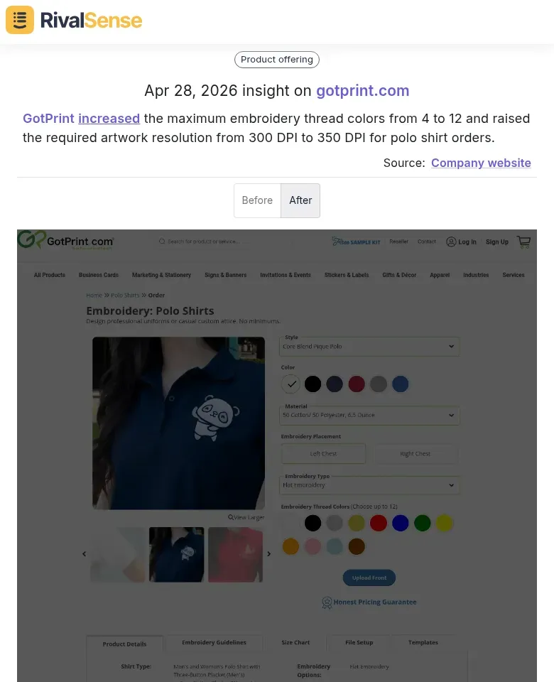 GotPrint increased embroidery thread colors and resolution