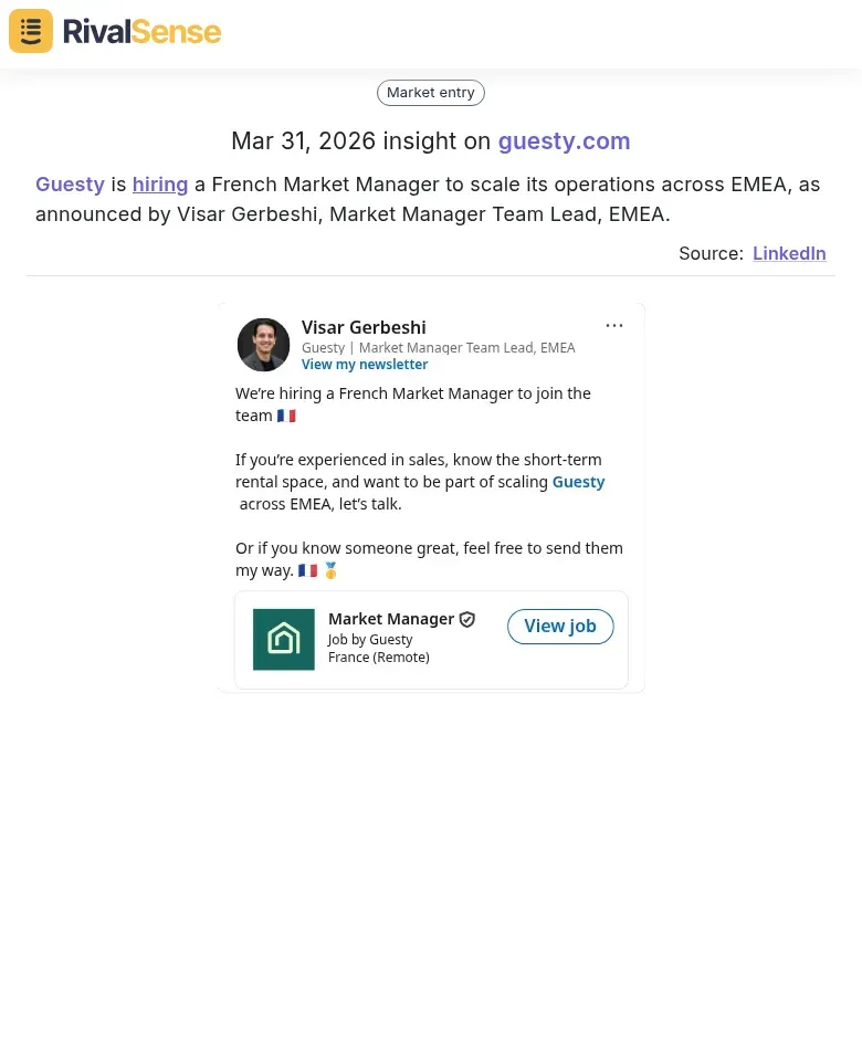 Guesty Hiring French Market Manager