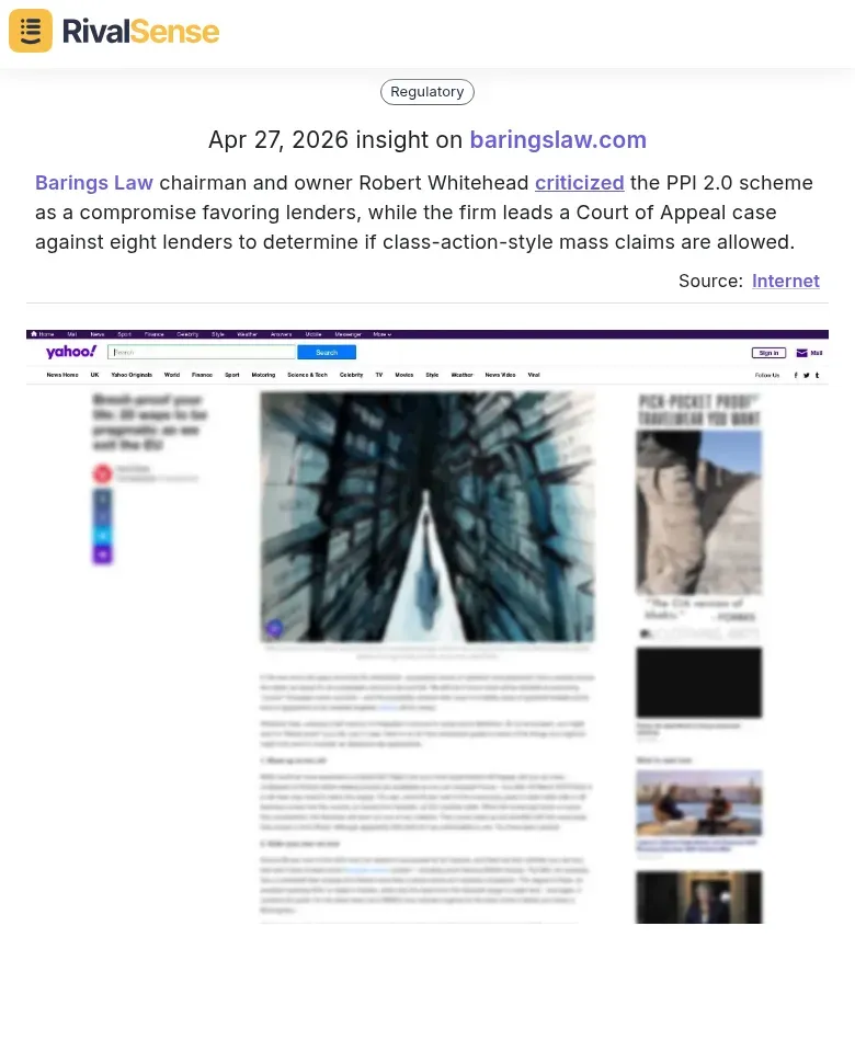 Barings Law Chairman Robert Whitehead criticizes PPI 2.0 scheme