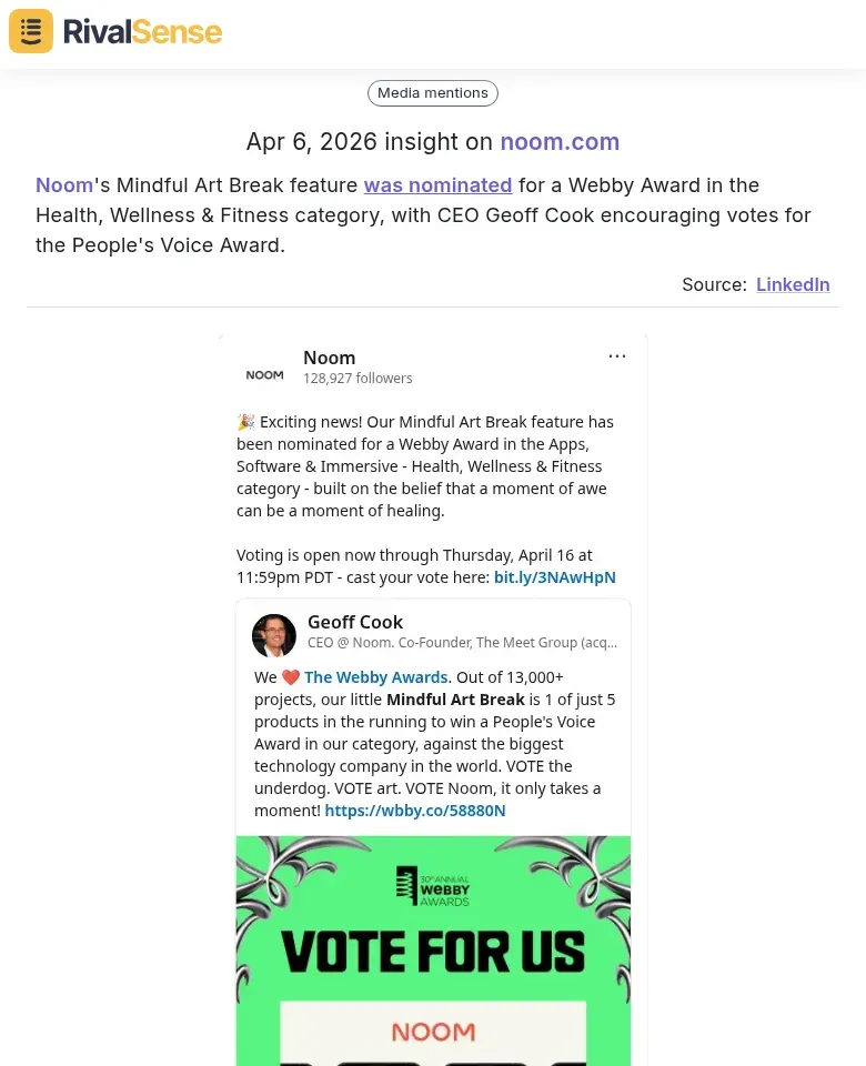 Noom's Webby Award nomination for Mindful Art Break feature