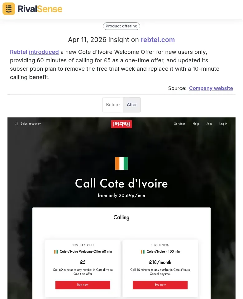 Rebtel subscription update insight