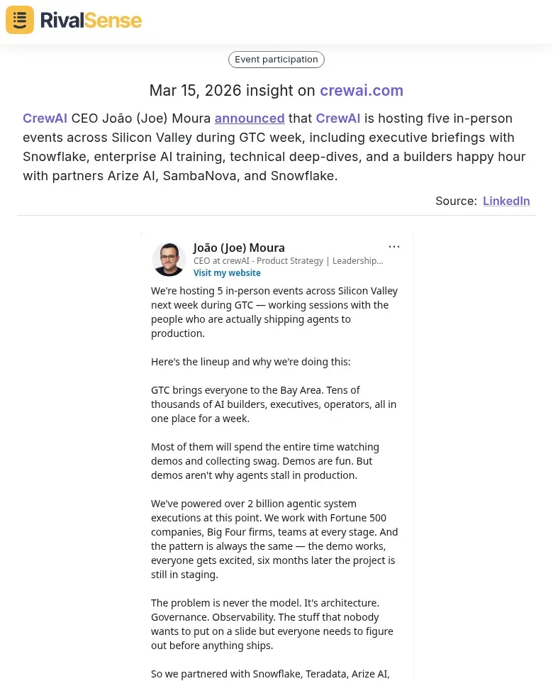 CrewAI event announcements