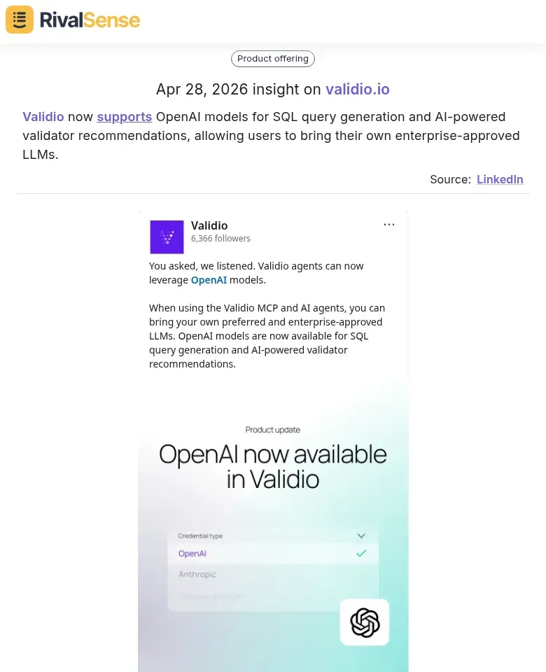 Validio now supports OpenAI models