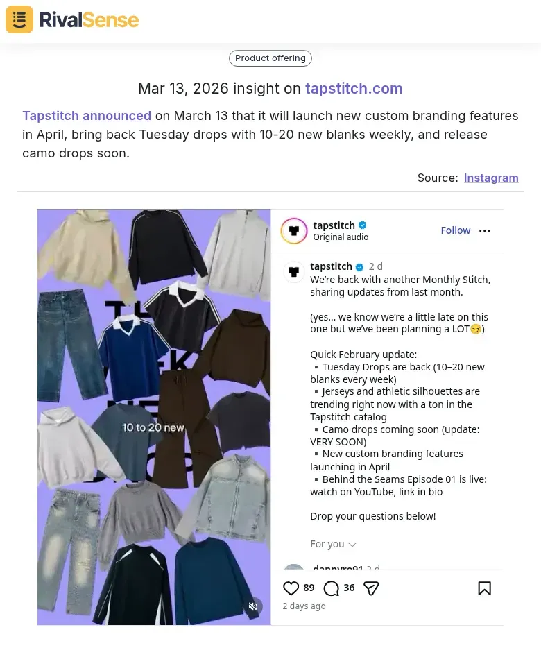 Tapstitch product launch insight