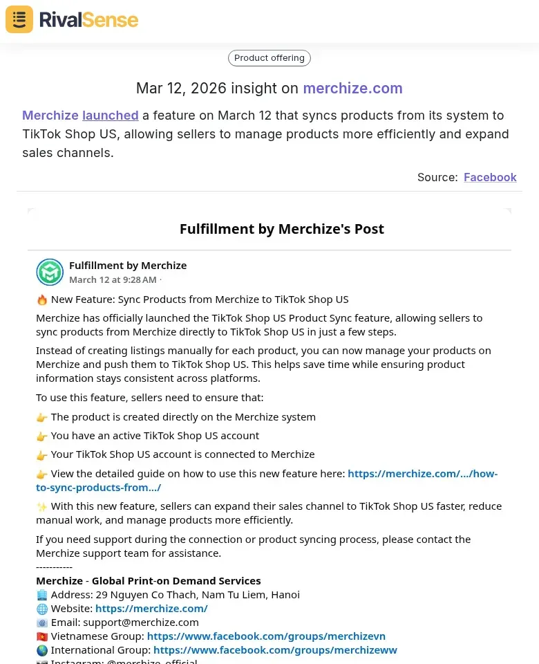 Merchize launched a feature syncing products to TikTok Shop US