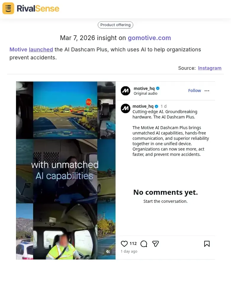 Motive AI Dashcam Plus launch insight