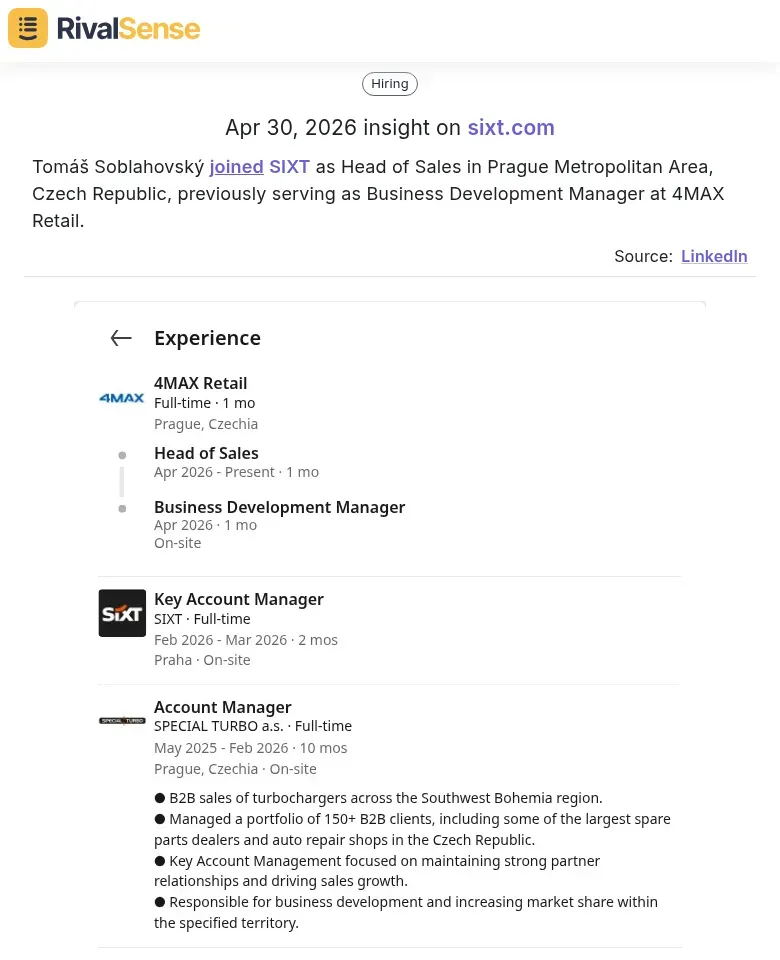 Tomáš Soblahovský hire alert