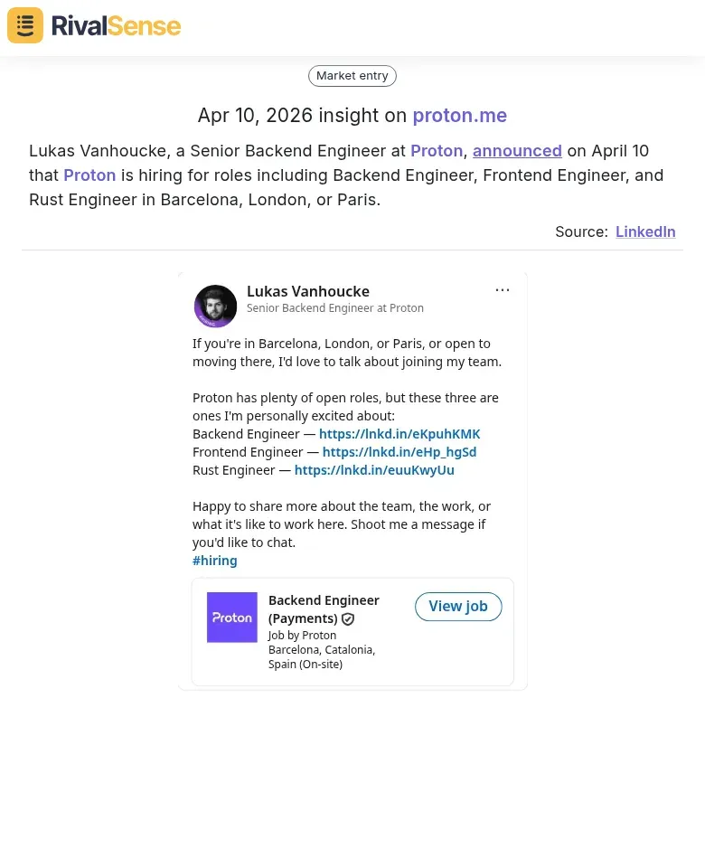 Proton hiring announcement