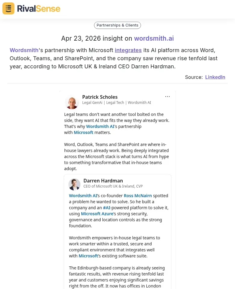 Wordsmith partnership with Microsoft