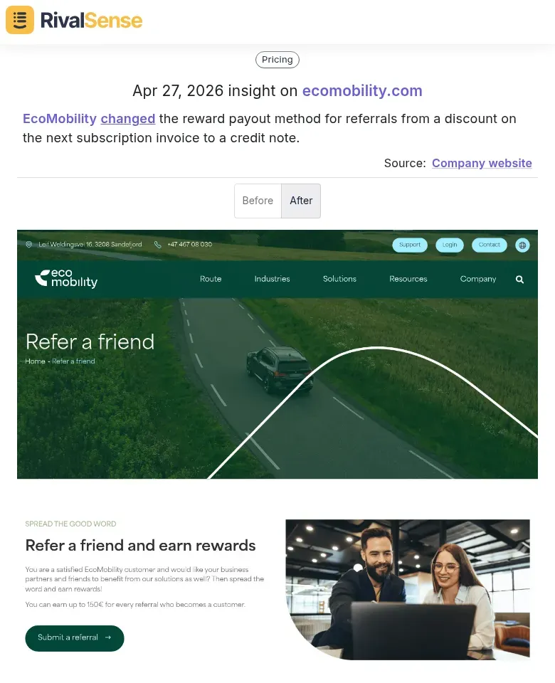 EcoMobility changed reward payout method from discount to credit note