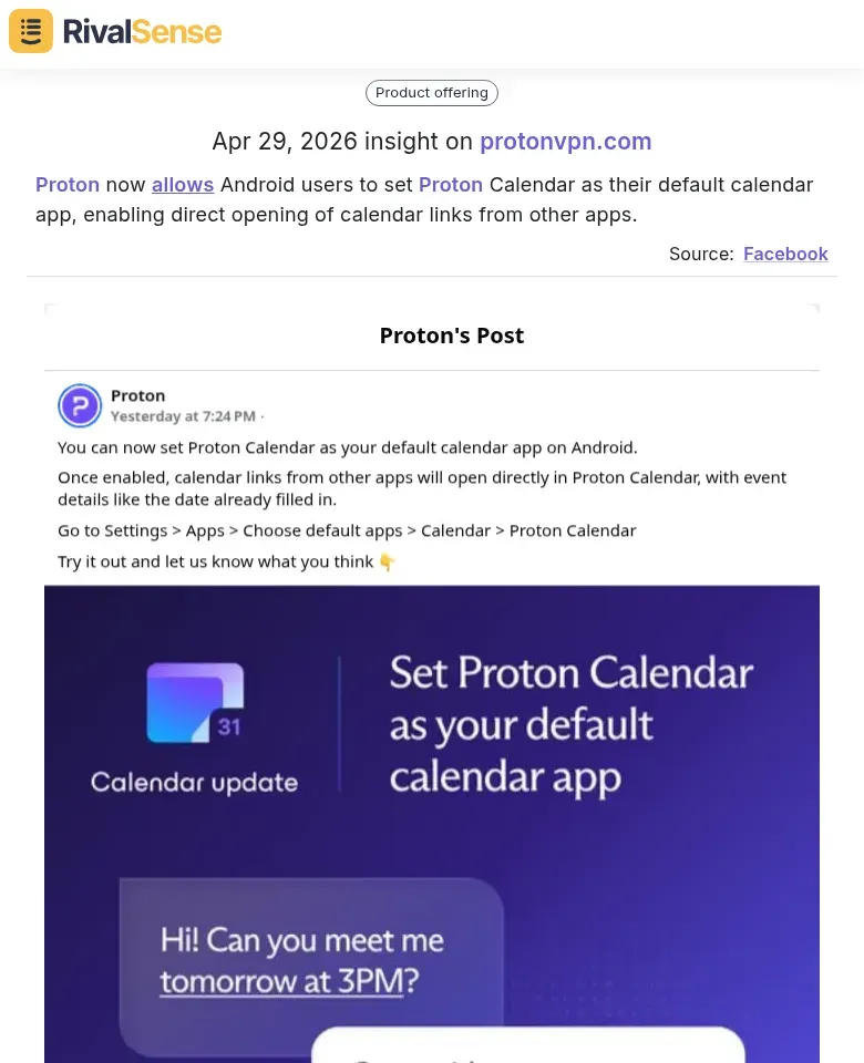 Proton Calendar default app setting