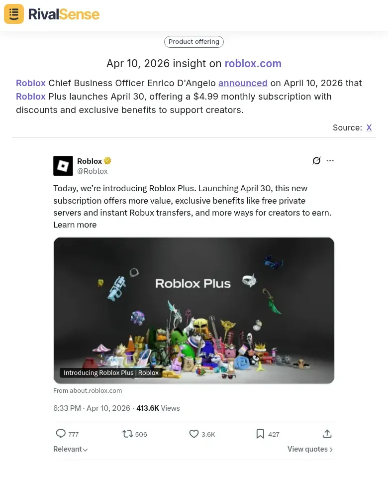 Roblox Plus announcement