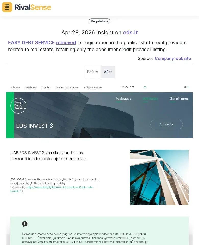 EASY DEBT SERVICE regulatory change