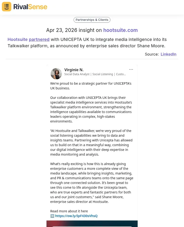 Hootsuite partnered with UNICEPTA UK to integrate media intelligence into its Talkwalker platform