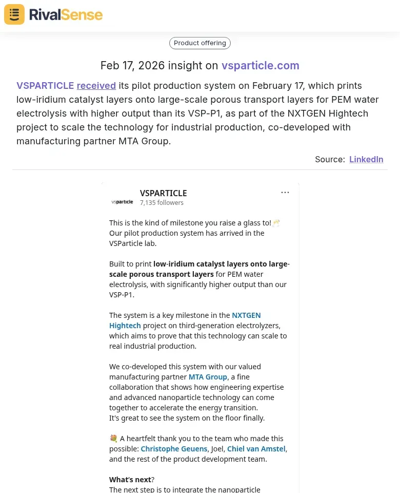 VSPARTICLE pilot production system