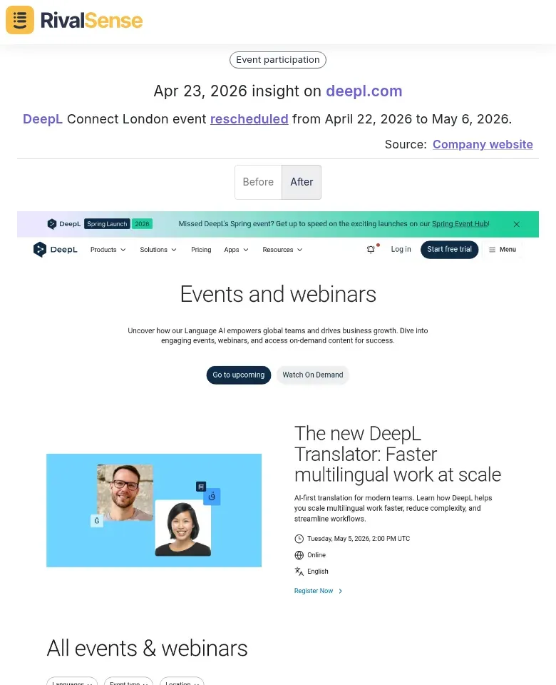 DeepL event rescheduling notification