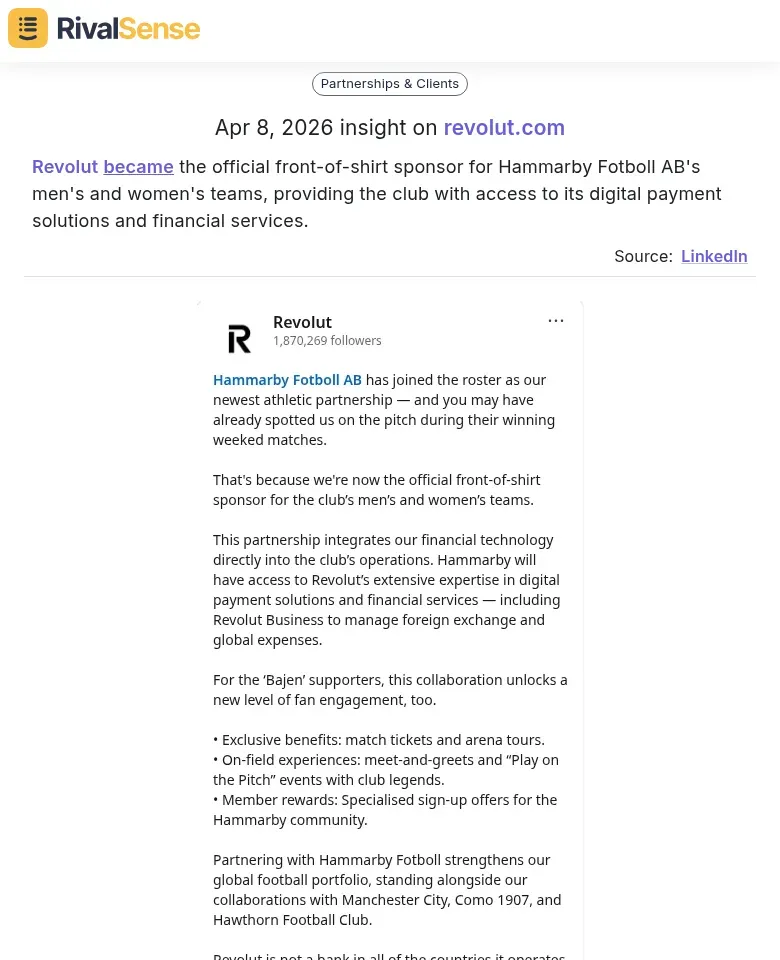 Revolut Hammarby Sponsorship