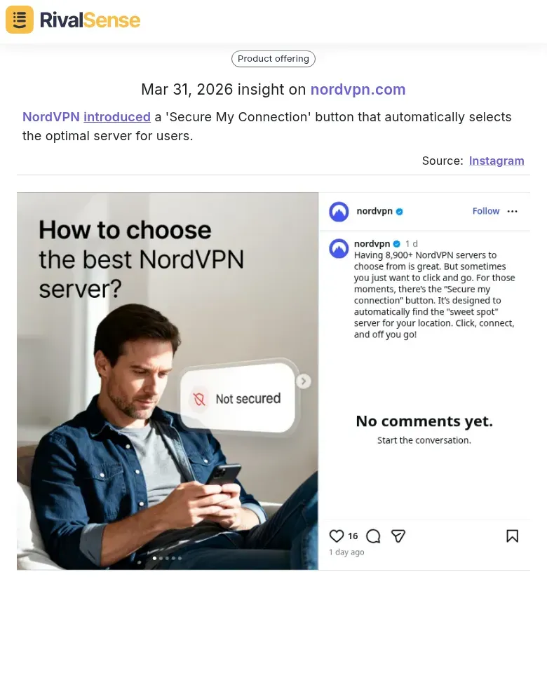 NordVPN Secure My Connection feature