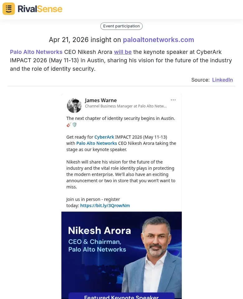 Palo Alto Networks CEO Nikesh Arora at CyberArk IMPACT 2026
