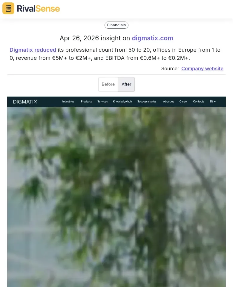 Digmatix reduced professional count, offices, and revenue