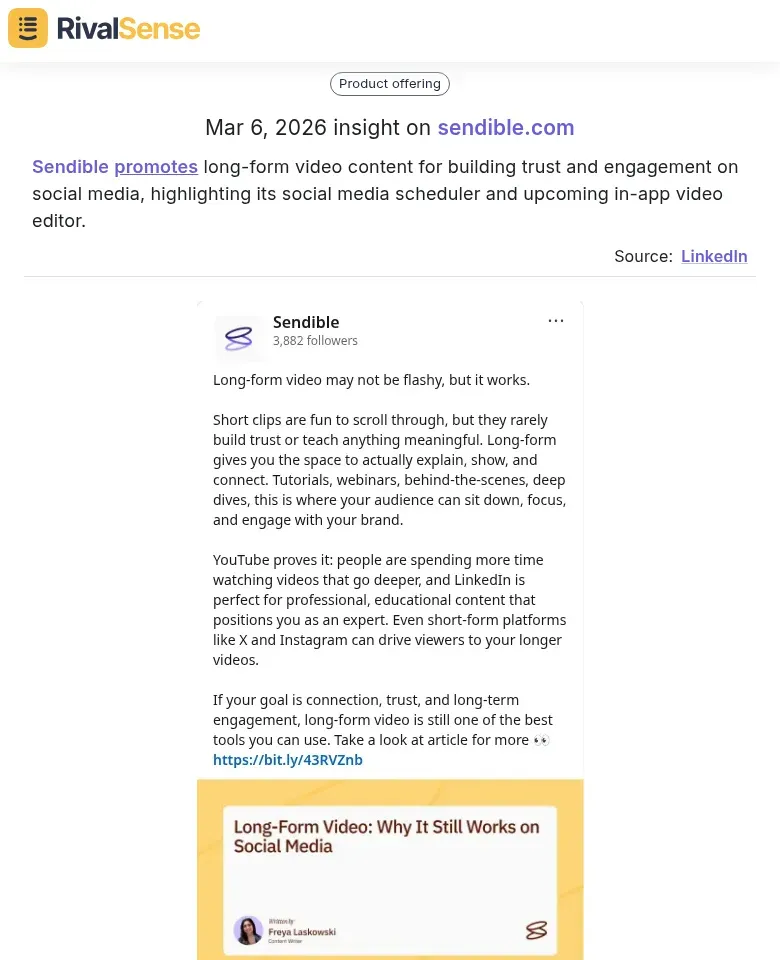 Sendible video content promotion