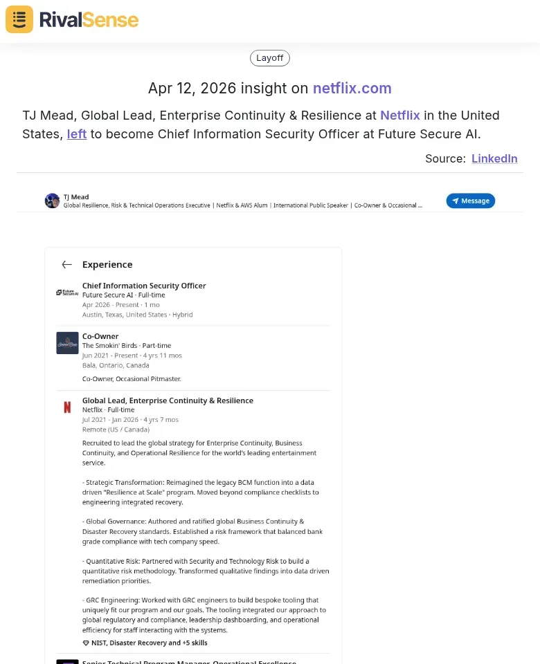 TJ Mead's move from Netflix to Future Secure AI