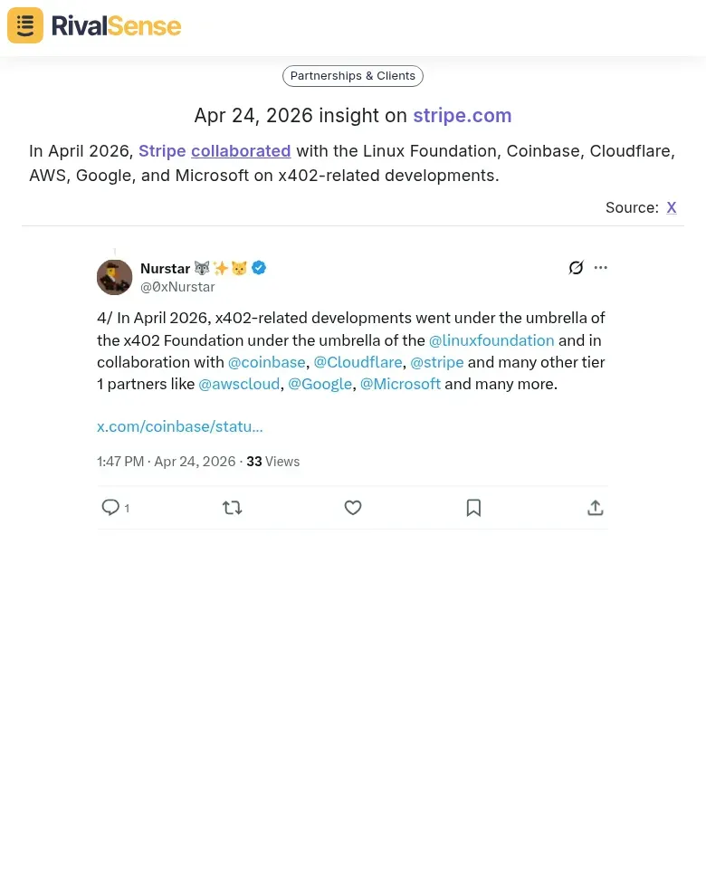 Stripe collaboration with Linux Foundation, Coinbase, Cloudflare, AWS, Google, Microsoft on x402