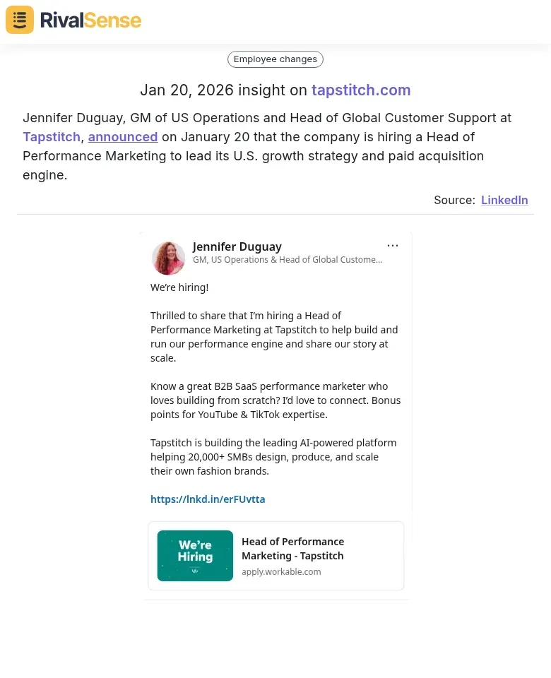 Tapstitch hiring insight