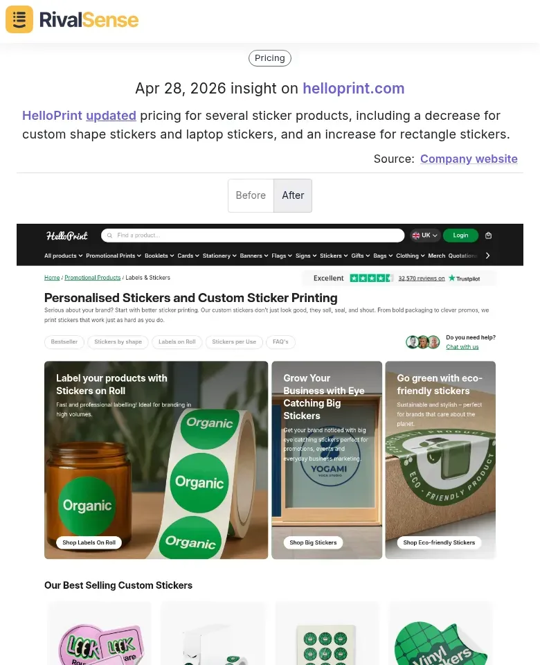 HelloPrint sticker pricing change