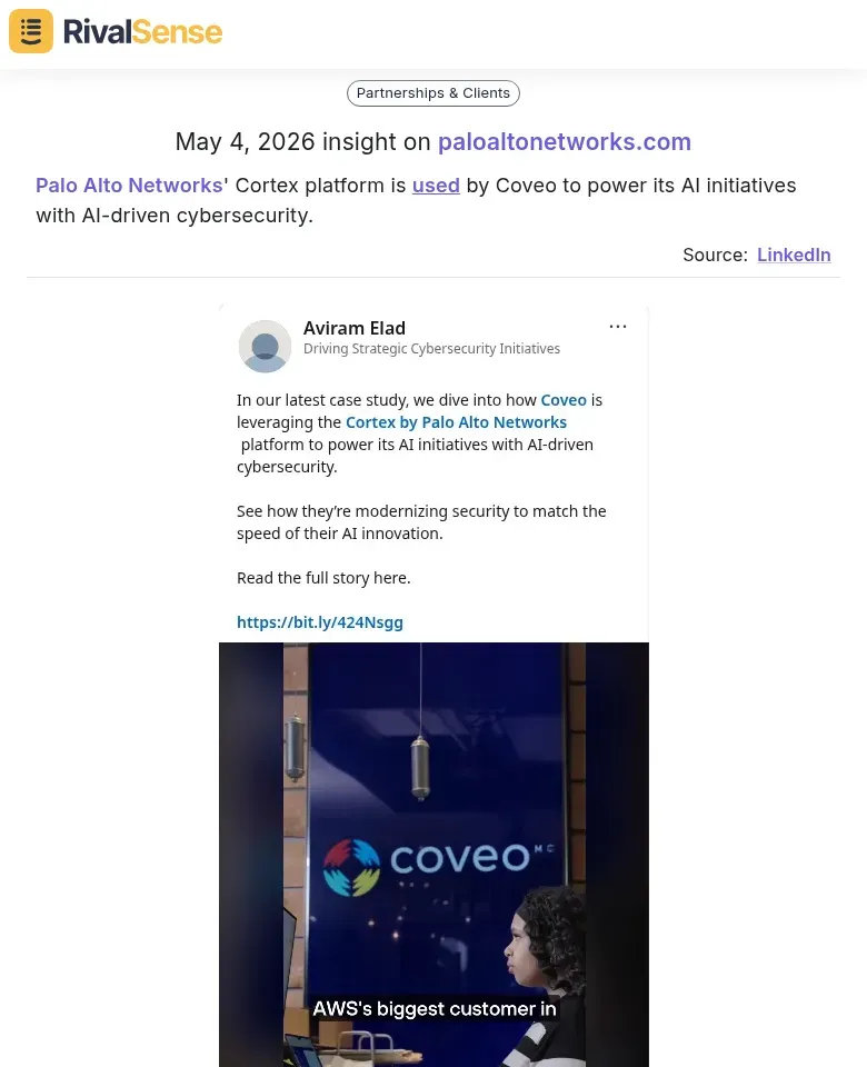Palo Alto Networks Cortex used by Coveo