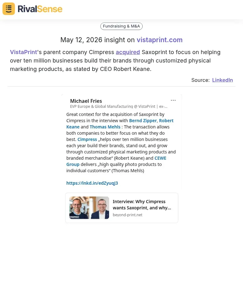 VistaPrint acquisition