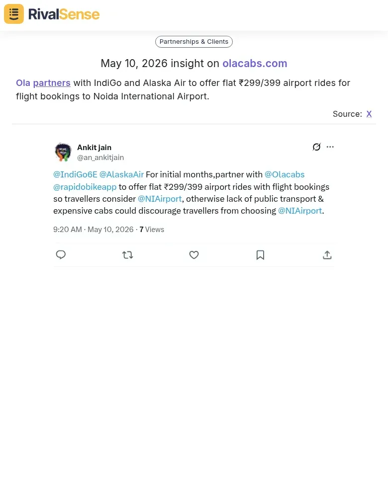 Ola partnership with IndiGo and Alaska Air