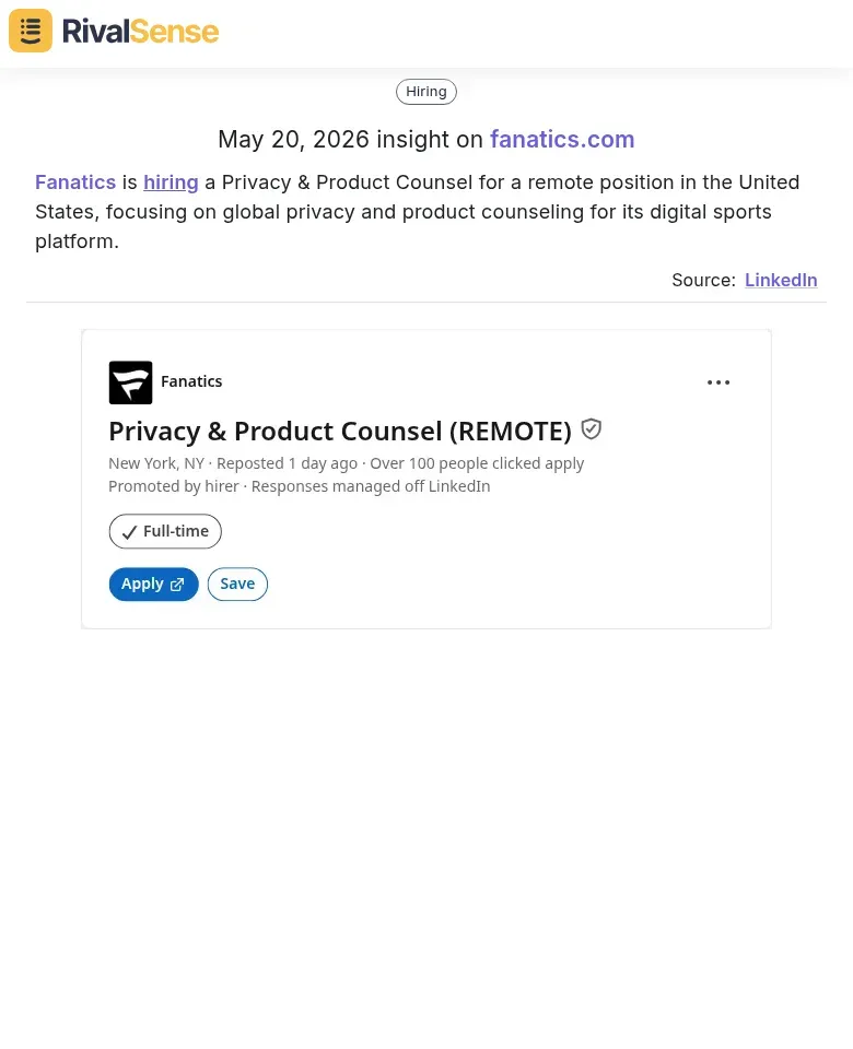 Fanatics Privacy Counsel