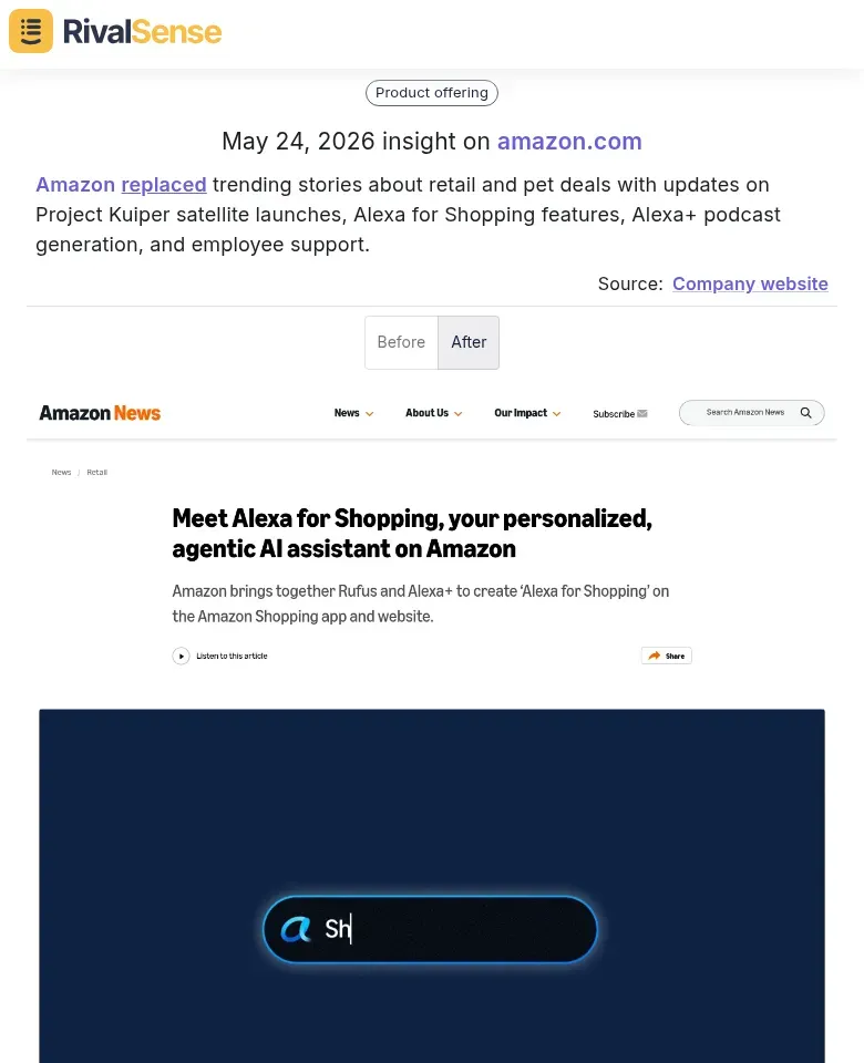 Amazon website content shift example