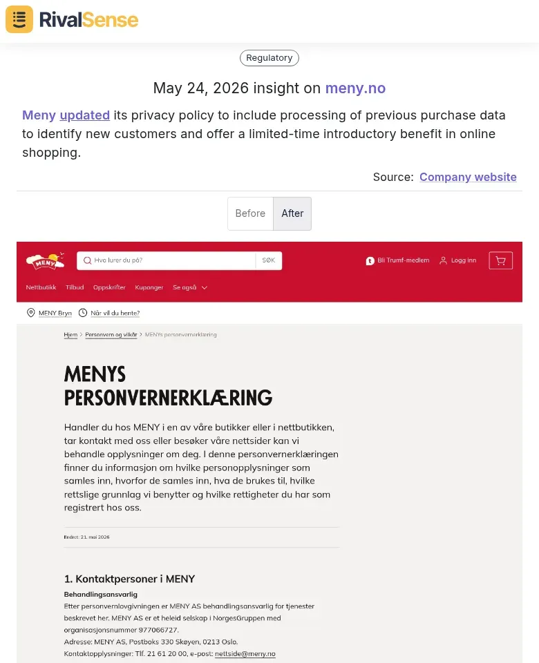 Meny privacy policy update