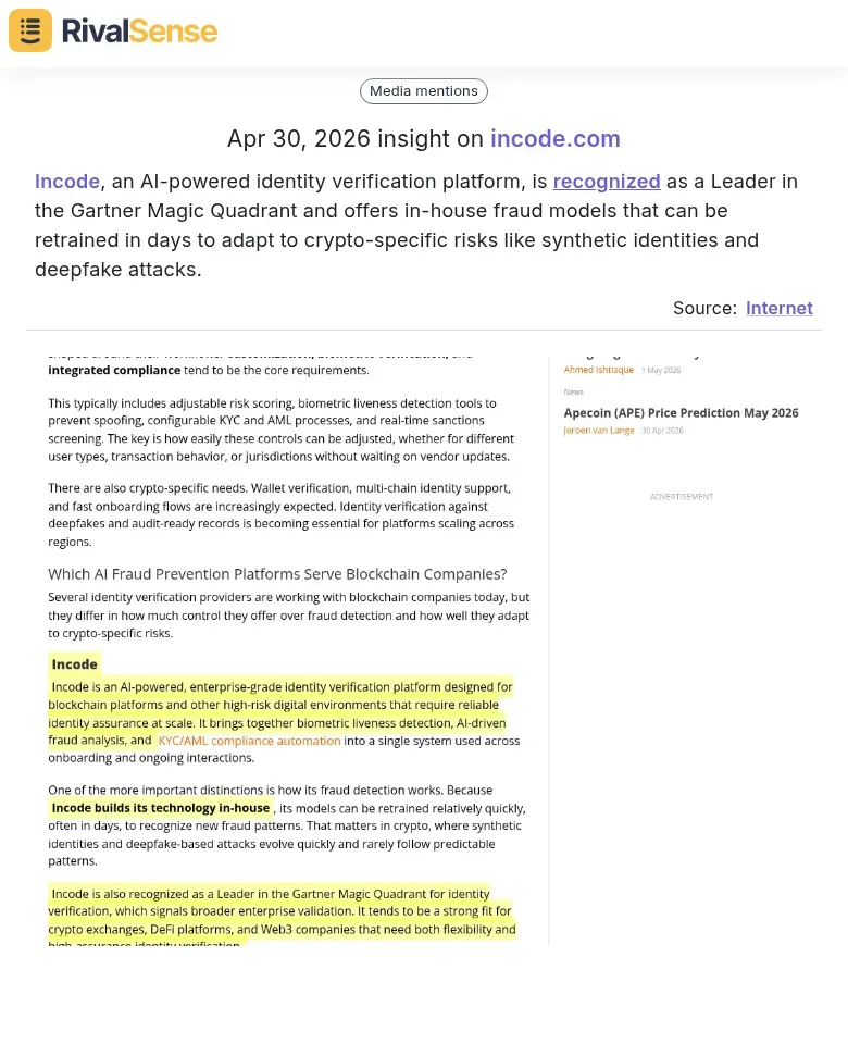 Incode Gartner Leader recognition