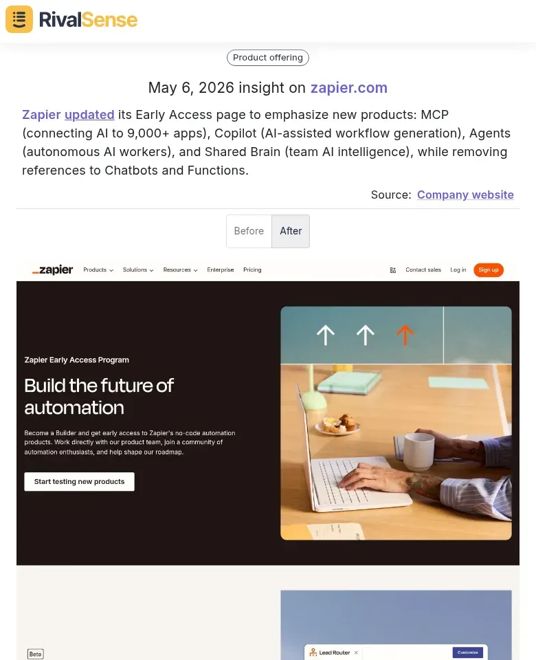Zapier Early Access page screenshot