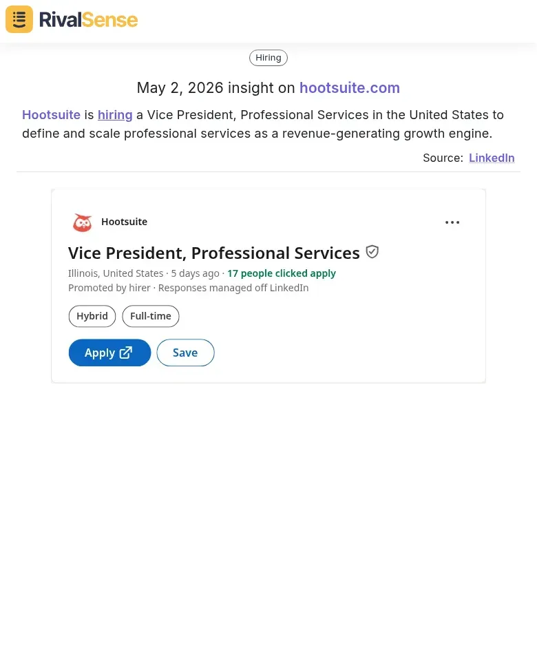 Hootsuite VP Professional Services hiring