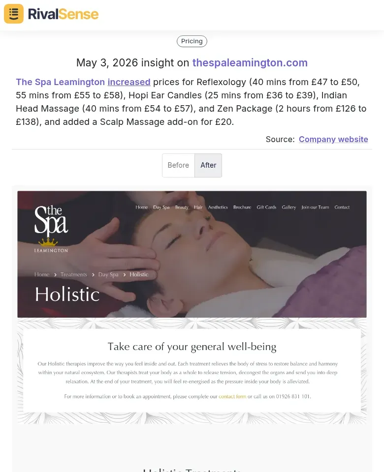 Spa Leamington pricing insight