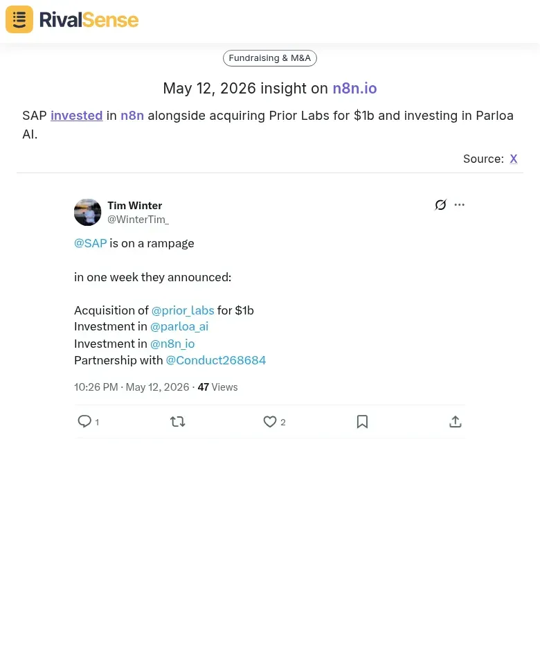 SAP investment in n8n