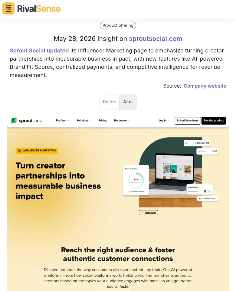 Sprout Social influencer marketing page update